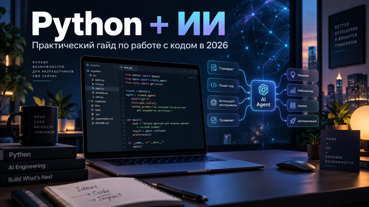 Python и ИИ в 2026 году: как правильно работать с кодом через ChatGPT, Claude, Cursor и AI-агентов Python и ИИ в 2026 году: как правильно работать с кодом через ChatGPT, Claude, Cursor и AI-агентов